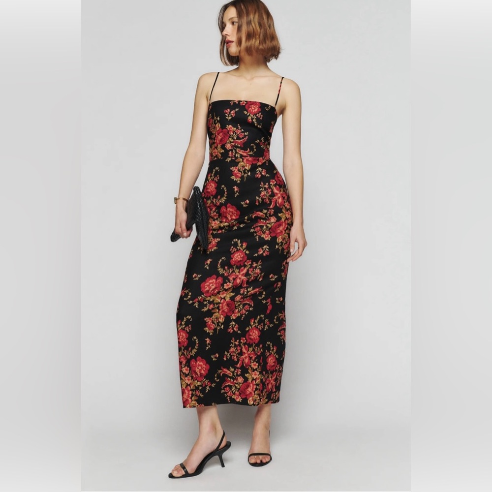 Frankie Linen Dress by Reformation, size 6, Admire, black and red